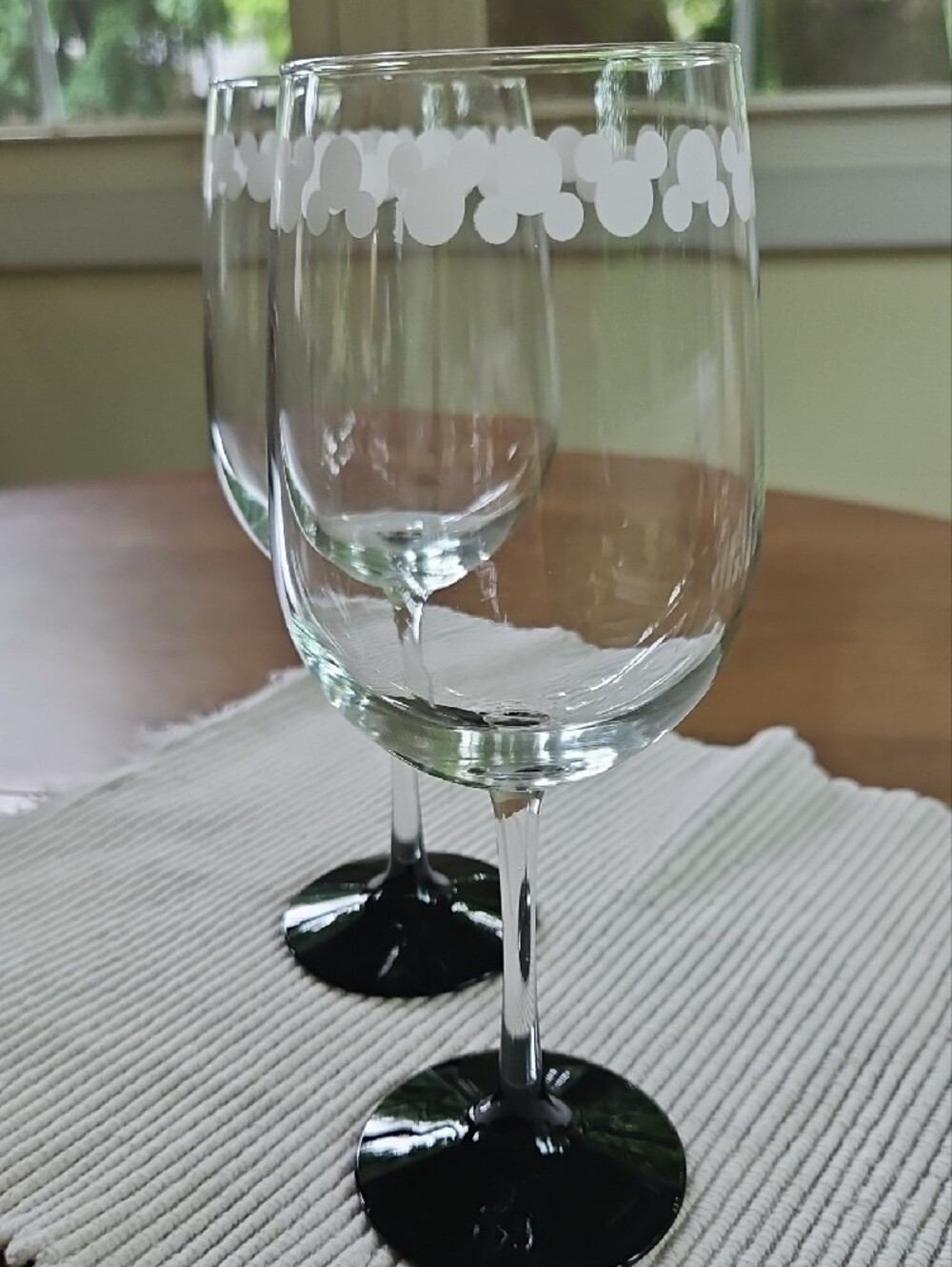 Disney White Mickey Pattern Stem Wine Glasses, Set of 2 - Picture 3 of 8